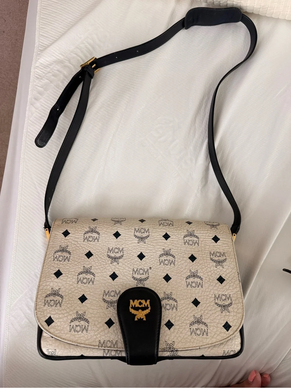 Vintage MCM White and Black Visetos Crossbody Bag